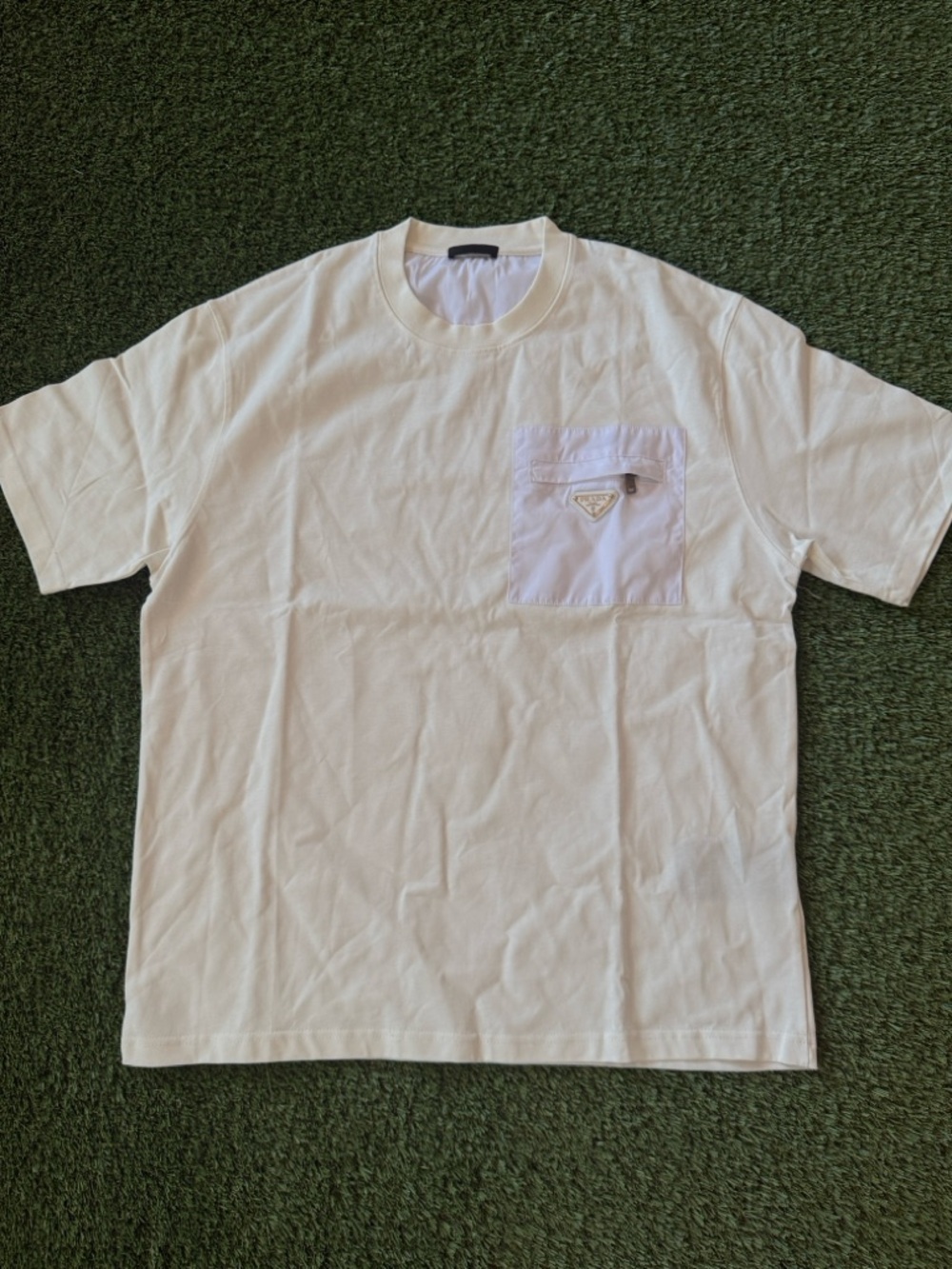 Prada re-nylon zipped pocket jersey T shirt white triangle logo size XL